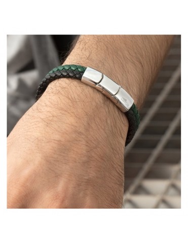 Pulsera Lotus Style Doble Piel Trenzada Verde y Negra con Cierre de Acero LS2530-2/2