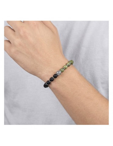 Pulsera Lotus Style de Bolas de Ónix Negro y Jaspe Verde con Detalle de Acero LS2622-2/1