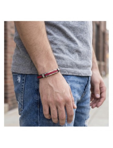 Pulsera Lotus Style Doble Piel Trenzada Negra y Roja con Barra de Acero LS2638-2/2