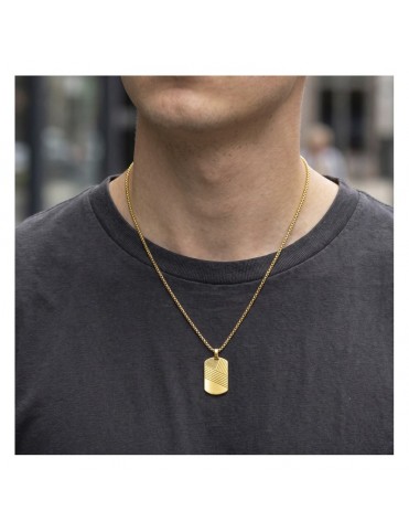 Collar Lotus Style Chapa Rectangular Dorada con Rayas Diagonales LS2639-1/2