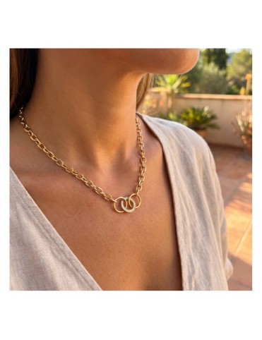 Collar Lotus Style Dorado con Círculos Entrelazados y Circonitas LS2655-1/2