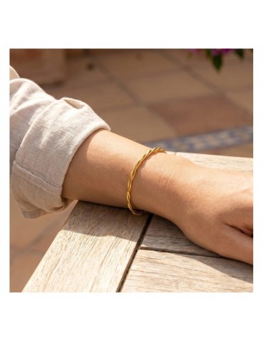 Pulsera Lotus Style Doble Cadena Serpiente Trenzada Dorada LS2665-2/2