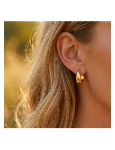 Pendientes Lotus Style Aro Ancho Dorado de Diseño Orgánico LS2674-4/2