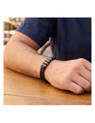 Pulsera Lotus Style Piel Trenzada Negra con Detalle Dorado LS2681-2/3