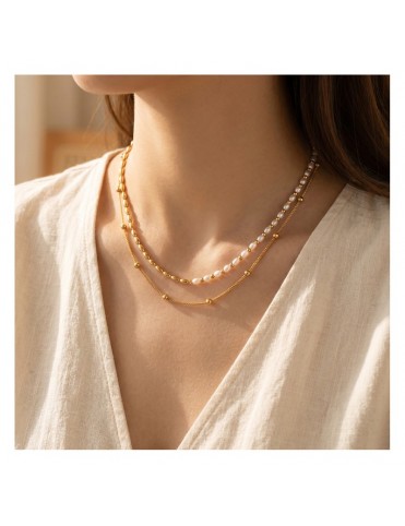 Collar Lotus Style Cadena Barbada Dorada con Colgante Gota LS2685-1/1