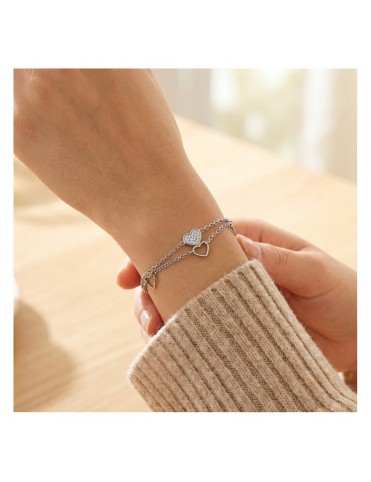 Pulsera Lotus Style Doble Cadena con Corazones LS2689-2/1
