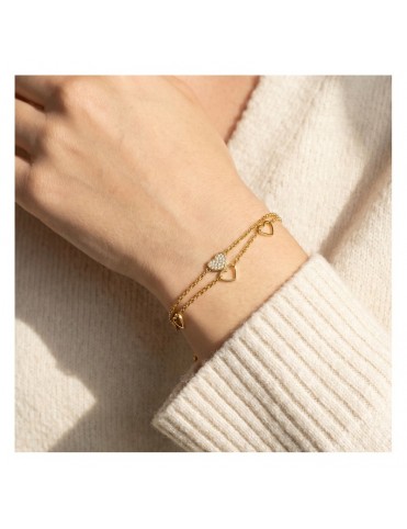 Pulsera Lotus Style Doble Cadena Dorada con Corazones LS2689-2/2