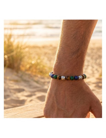 Pulsera Lotus Style de Bolas de Ojo de Tigre, Lapislázuli y Malaquita LS2698-2/1