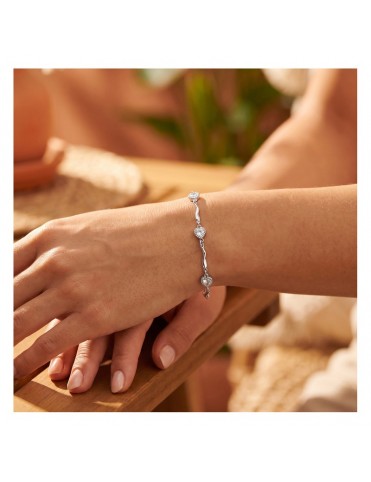 Pulsera Lotus Style con Eslabones Cilíndricos y 3 Corazones de Circonitas con Halo de Bolitas LS2717-2/1