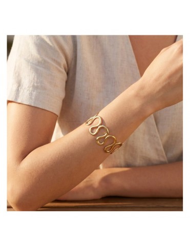 Pulsera Lotus Style Brazalete Abierto Dorado de Líneas Onduladas Caladas LS2720-2/1