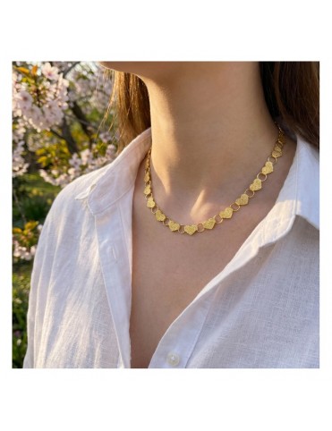 Collar Lotus Style Dorado de Eslabones en Forma de Corazón Texturizados LS2728-1/1