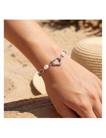 Pulsera Lotus Style Cadena de Eslabón Oval con Eslabón Orgánico en Forma de Corazón y 2 Perlas Cultivadas LS2731-2/1