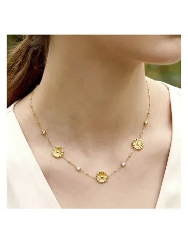Collar Lotus Style Dorado con Margaritas y Circonitas Intercaladas LS2757-1/1