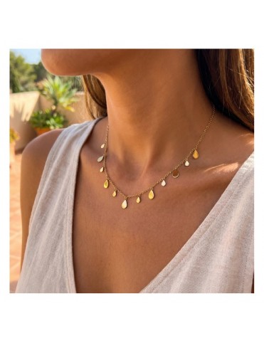 Collar Lotus Style Dorado con Gotas Colgantes a lo Largo de la Cadena LS2770-1/2