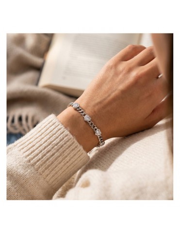 Pulsera Lotus Style Cadena Cubana con 5 Corazones de Circonitas LS2778-2/1