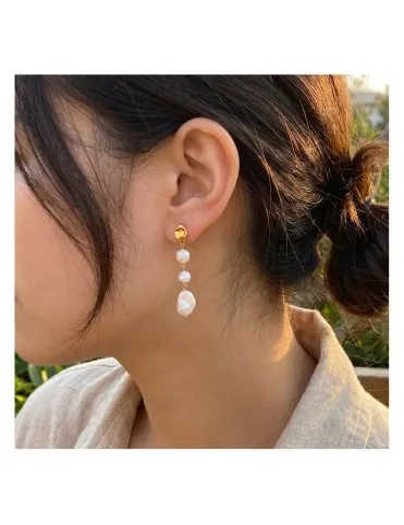 Pendientes Lotus Style Dorados con Perlas Cultivadas en Cascada LS2794-4/1