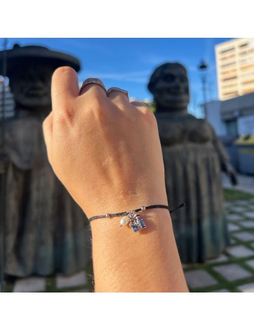 Pulsera Hilo Negro con Gigantillos de Burgos y Perla en Plata de Ley 925 9127367