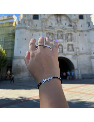 Pulsera Hilo Negro Trenzado con Nombre Burgos en Plata de Ley 925 9127361