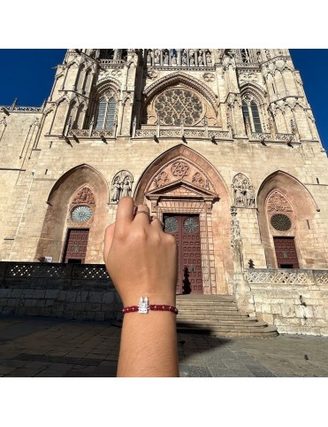 Pulsera Hilo Granate con Catedral de Burgos en Plata de Ley 925 9127359