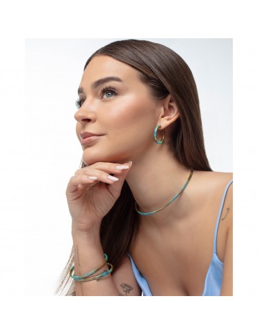 Pendientes Viceroy Laura Escanes Aro Tubogas Acero con Cordón Azul, Verde y Marrón 3 cm 14361E01019