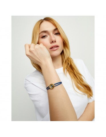Pulsera UNOde50 Ser Intuitiva Doble Cuero Azul con Ojo Dorado Piedra de Septiembre PUL2601AZOORO0M