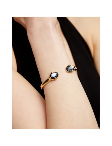 Pulsera UNOde50 Ser Deslumbrante Rígida Bañada en Oro con Dos Cristales Negros PUL2592NGRORO0M