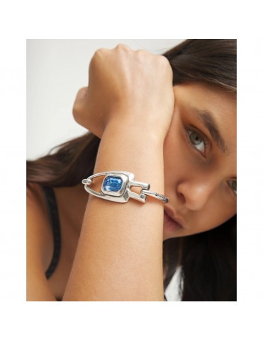 Pulsera UNOde50 Núcleo Semirrígida Bañada en Plata con Cristal Azul PUL2634AZUMTL0M