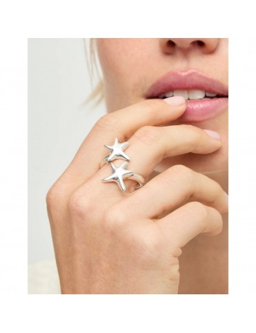 Anillo UNOde50 Arcadia Abierto con Dos Estrellas de Mar Bañado en Plata Talla 12 ANI0880MTL00012
