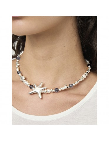 Collar UNOde50 Arcadia Corto Bañado en Plata con Cristales Azules y Estrella de Mar COL2096AZUMTL0U