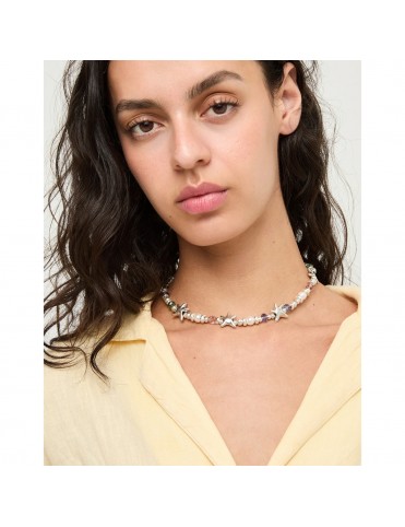 Collar UNOde50 Arcadia Corto Bañado en Plata con Cinco Estrellas de Mar y Cristales COL2097MCLMTL0U