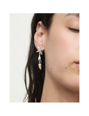 Pendientes UNOde50 Arcadia Largos con Estrella de Mar y Cristales Azules Bañados en Plata PEN1104AZUMTL0U
