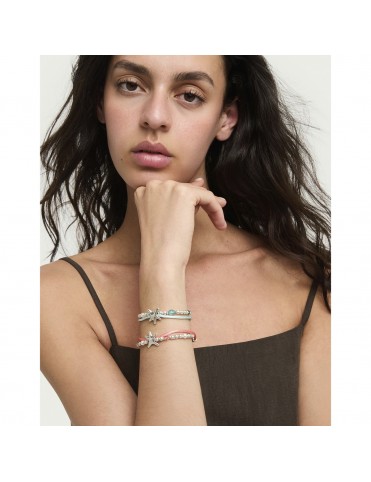 Pulsera UNOde50 Arcadia de Hilo de Seda Naranja con Cristales y Estrella de Mar Bañada en Plata PUL2657NRJMTL0M