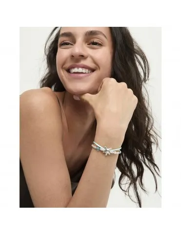 Pulsera UNOde50 Arcadia de Hilo de Seda Turquesa con Cristales y Estrella de Mar Bañada en Plata PUL2657VRDMTL0M