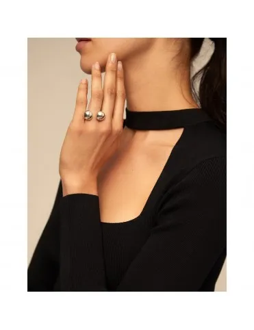 Anillo UNOde50 Abierto con Dos Bolas Bañado en Plata Talla L ANI0572MTL0000L