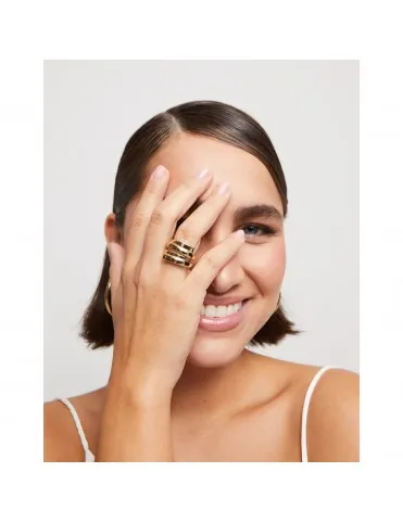 Anillo UNOde50 Clásicos Bañado en Oro con Hendiduras Irregulares Talla 12 ANI0639ORO00012