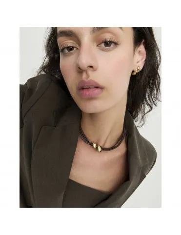 Collar UNOde50 Médula Corto de Cuero con Dos Gotas Bañadas en Oro COL2102MARORO0U