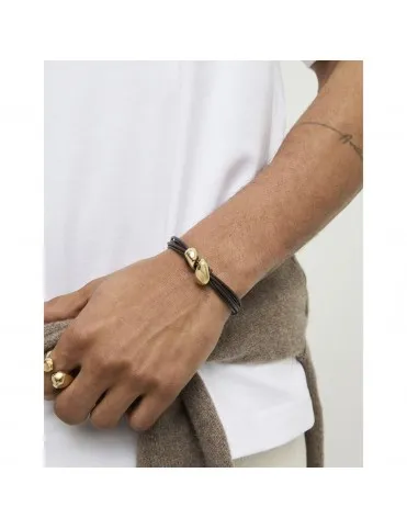 Pulsera UNOde50 Médula de Cuero con Dos Gotas Bañadas en Oro PUL2667MARORO0M