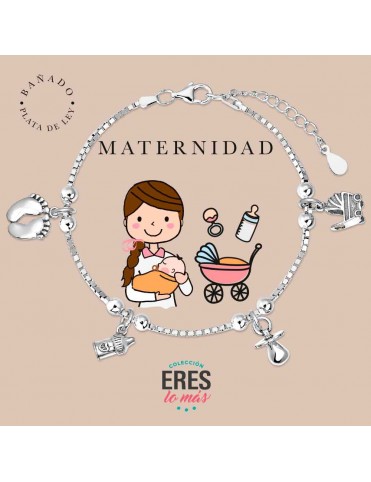 Pulsera Eres lo Más Maternidad Bañada en Plata con Cuatro Colgantes 9125854