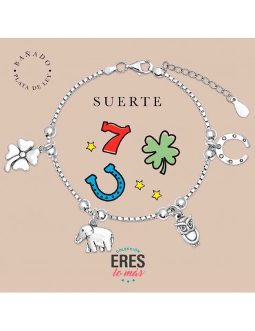 Pulsera Eres lo Más Suerte Bañada en Plata con Cuatro Colgantes 9125856