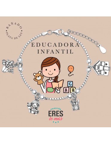 Pulsera Eres lo Más Educadora Infantil Bañada en Plata con Cuatro Colgantes 9125859