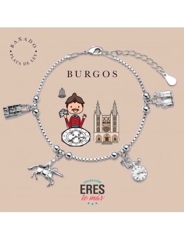 Pulsera Eres lo Más Burgos Bañada en Plata con Catedral, Cid, Papamoscas y Gigantillos 9126264