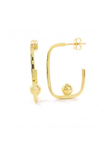 Pendientes de Aro Cuadrado Abierto de Oro Amarillo 18K con Bola 01516097P