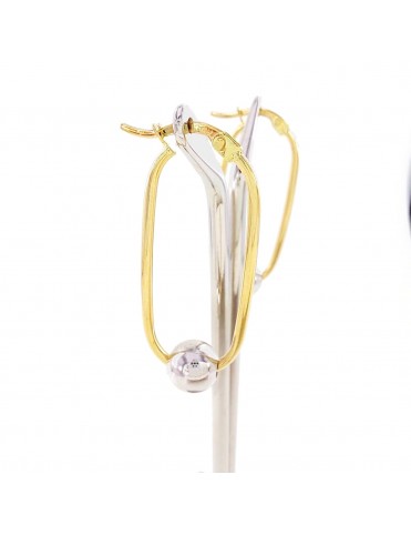 Pendientes de Aro Ovalado de Oro Bicolor 18K con Bola de Oro Blanco 01516099P