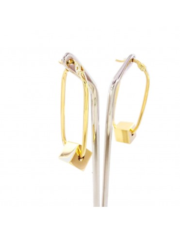 Pendientes de Aro Ovalado de Oro Amarillo 18K con Cubo 01516102P