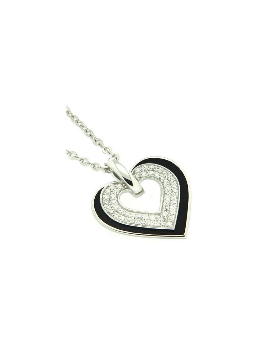 COLLAR PLATA CORAZON NEGRO CIRCONITAS TPD58723-01