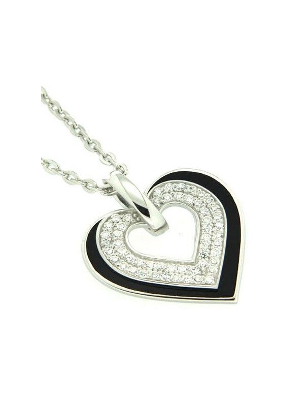 COLLAR PLATA CORAZON NEGRO CIRCONITAS TPD58723-01