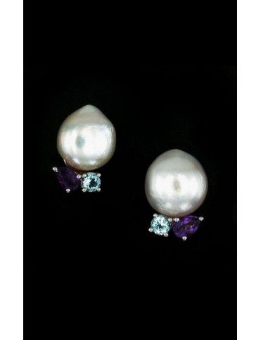 PENDIENTE PLATA CIRCONITAS PERLA PIEDRAS SB09110AM7M