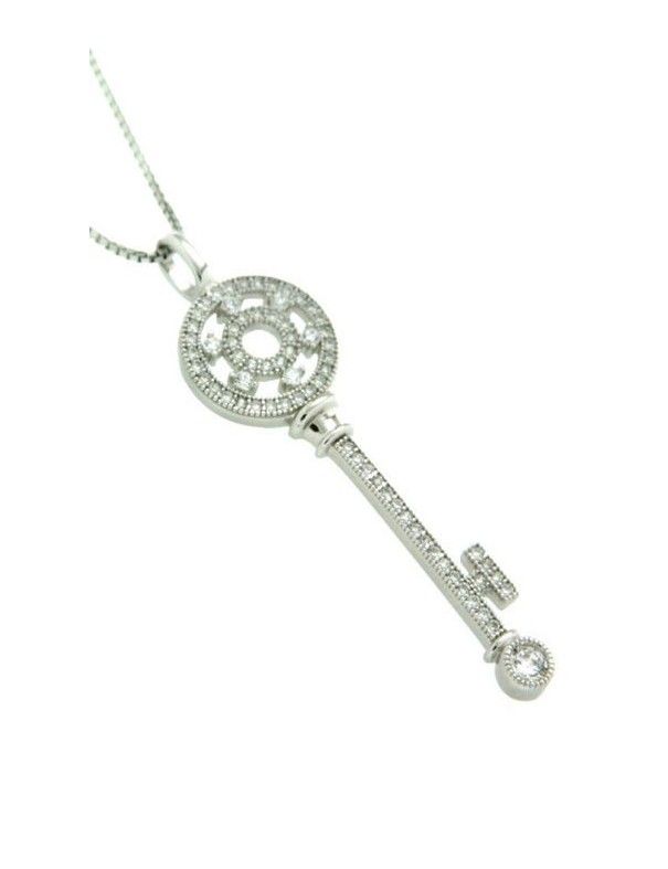 COLLAR PLATA LLAVE 69 CIRCONITAS PV30509W/CHAIN