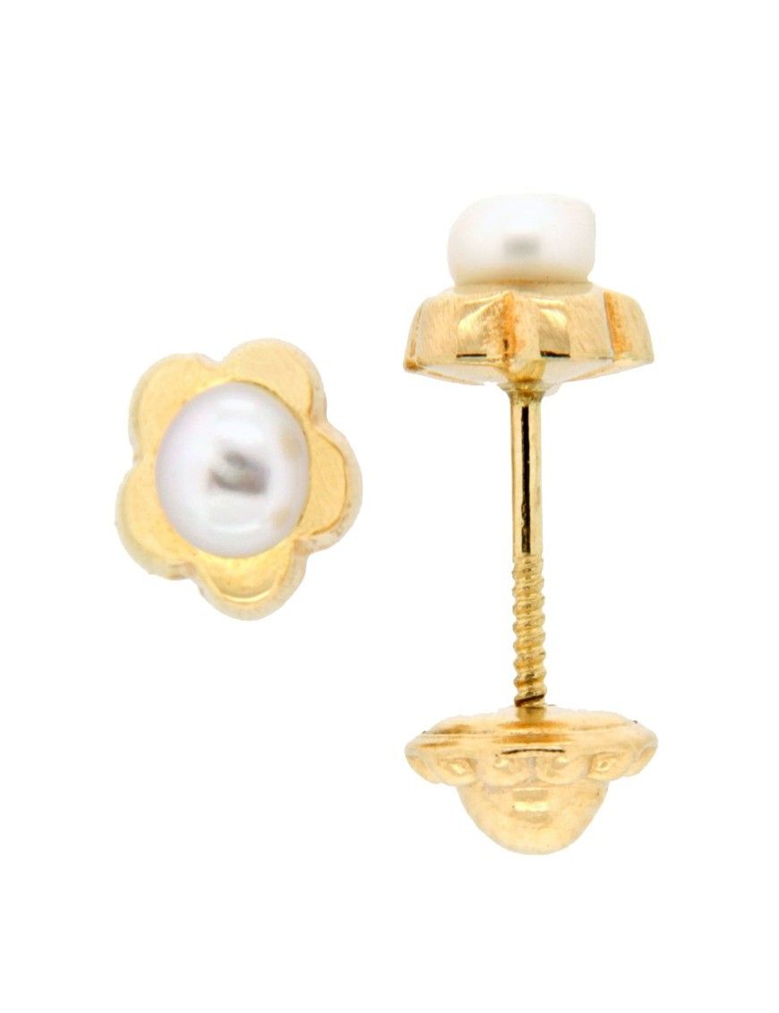 PENDIENTES ORO 18K PERLA FLOR NIÑA P801