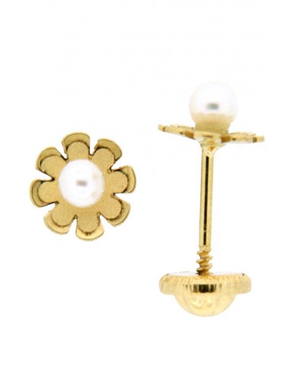 PENDIENTES ORO 18K PERLA FLOR NIÑA 54618-P/A/PE